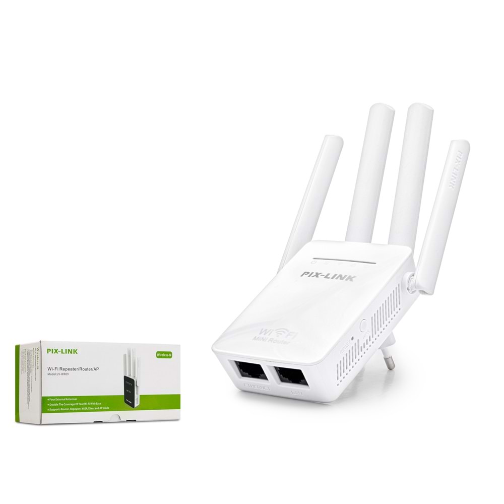 PIX-LINK LV-WR09 WiFi Repeater / Router / AP 300 Mbps - Beyaz