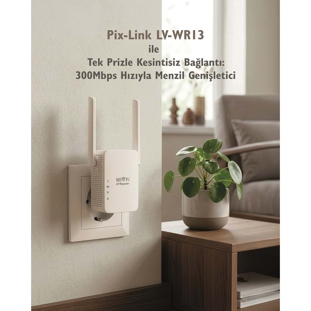 PIXLINK WR13 WiFi Repeater Router Access Point 300 Mbps Beyaz