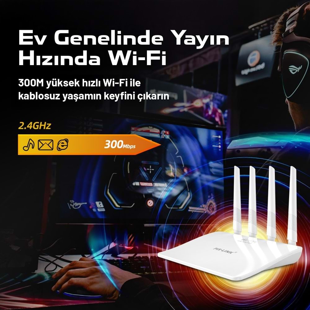 PIX-LINK LV-WR21Q WiFi Repeater / Router / AP 300 Mbps - Beyaz