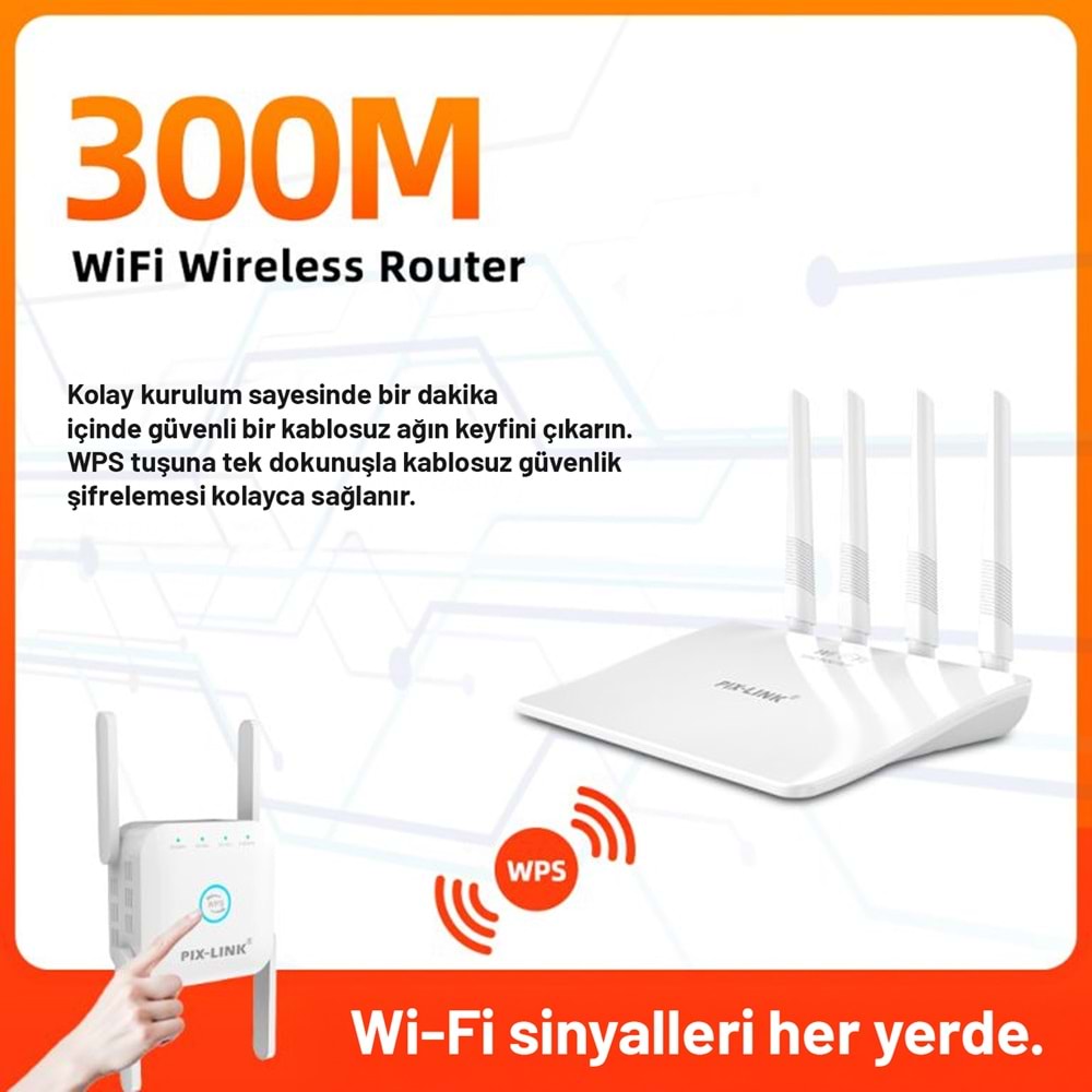 PIX-LINK LV-WR21Q WiFi Repeater / Router / AP 300 Mbps - Beyaz