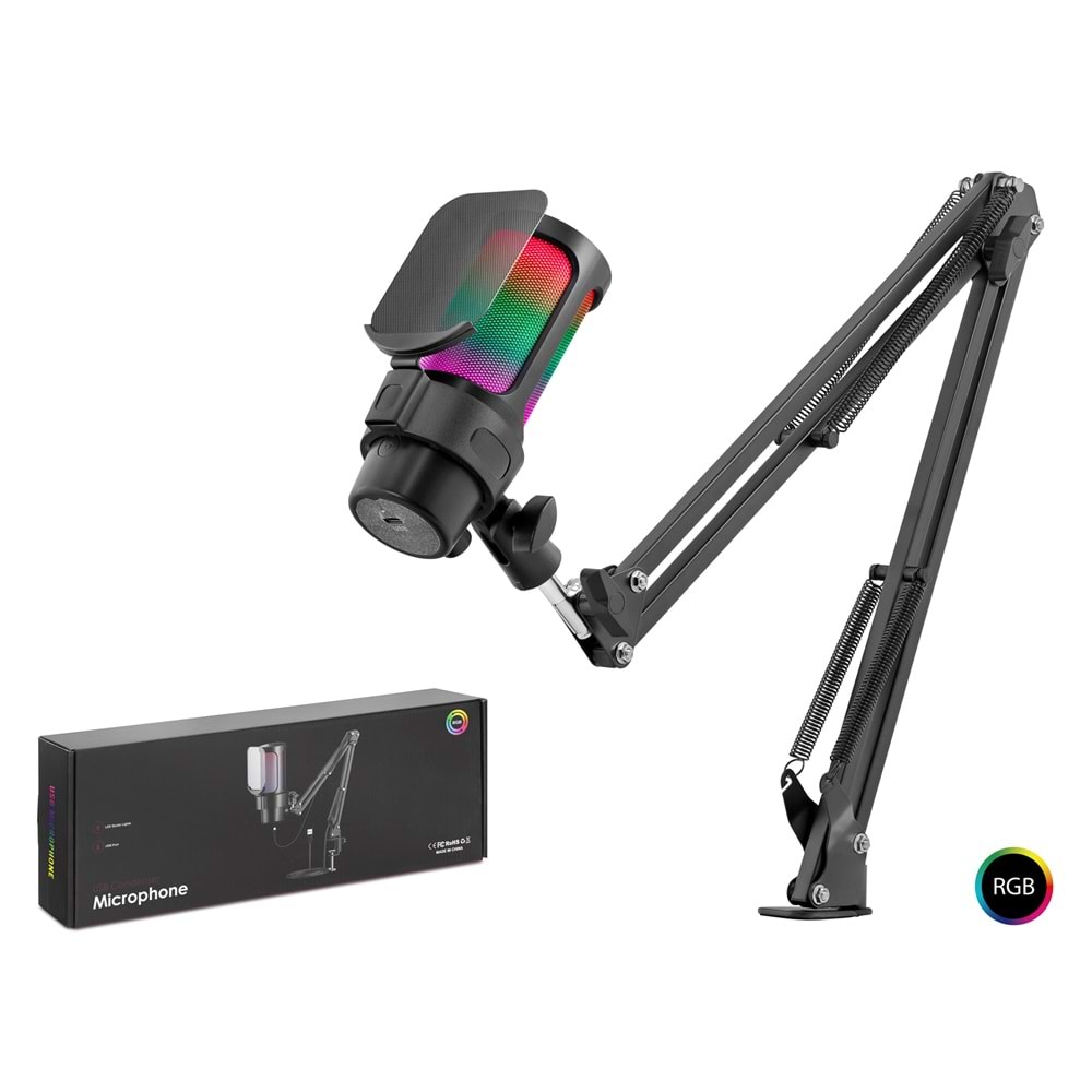 HADRON M835B Gaming RGB Mikrofon Seti Ayarlı Masa Kolu Type-C 192kHz 24Bit - Siyah