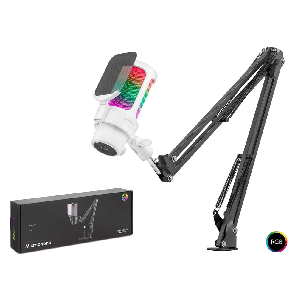 HADRON M835W Gaming RGB Mikrofon Seti Ayarlı Masa Kolu Type-C 192kHz 24Bit - Beyaz