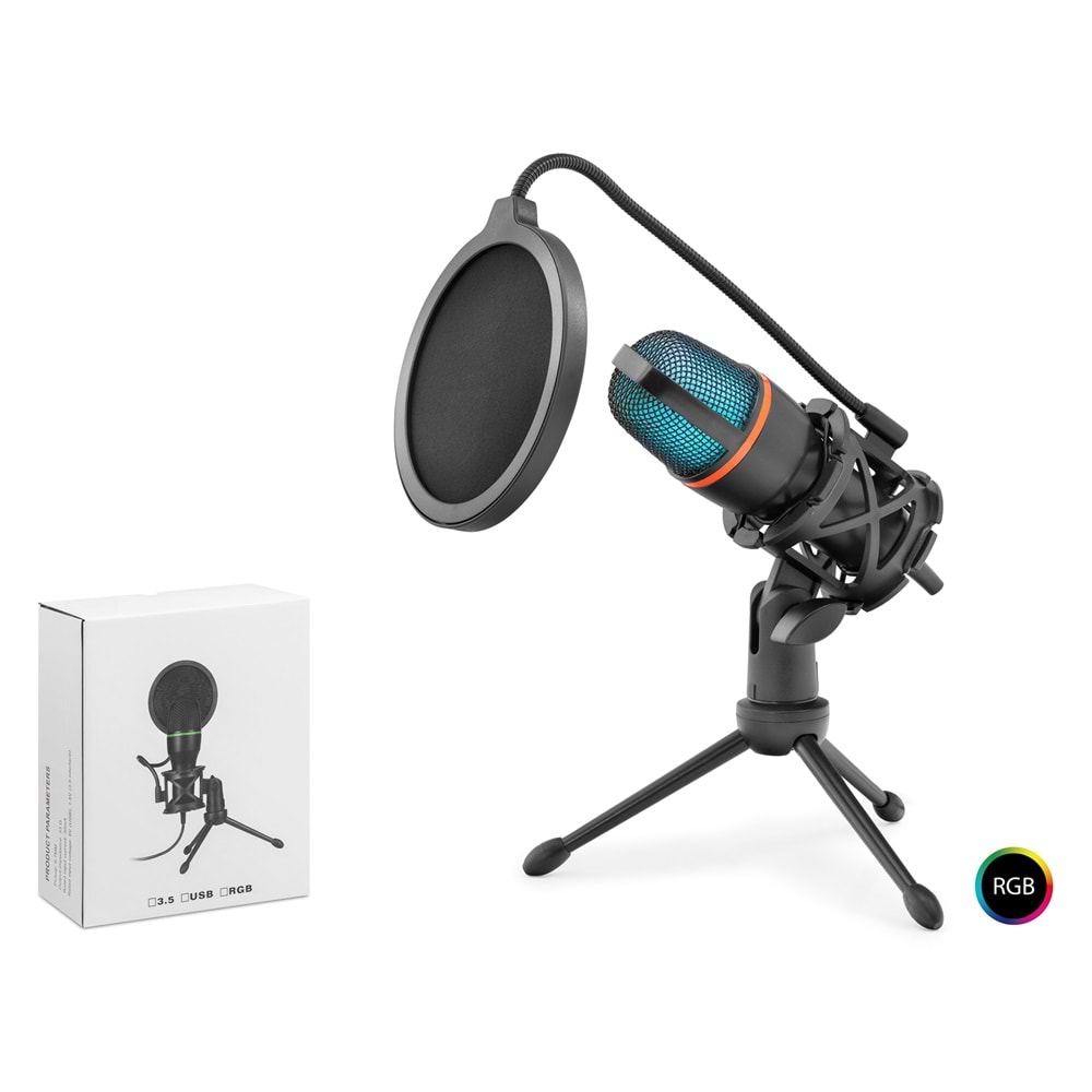 HADRON ME4RGB Gaming RGB Tripod Mikrofon Pop Filtreli Type-C 192kHz 24Bit - Siyah