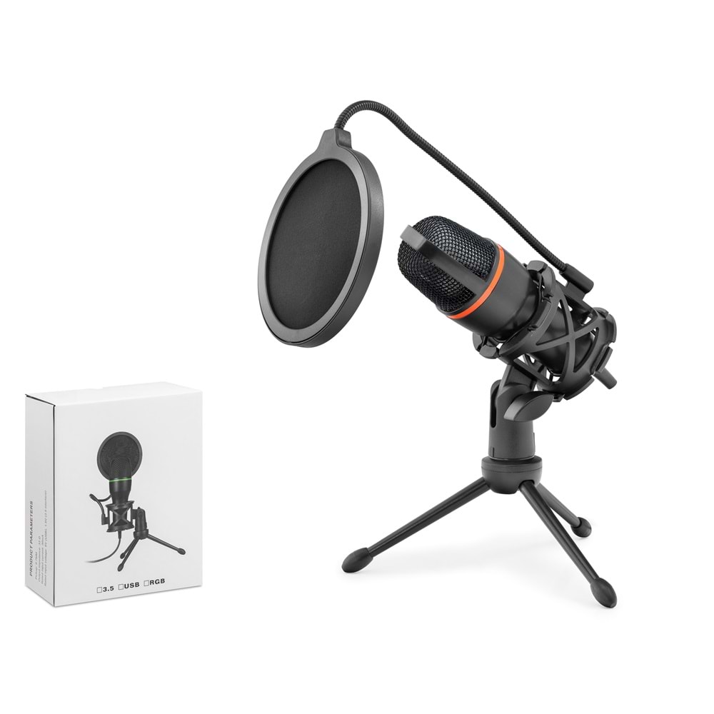 HADRON ME4USB Gaming RGB Tripod Mikrofon Pop Filtreli USB Type-C 48kHz 16Bit - Siyah