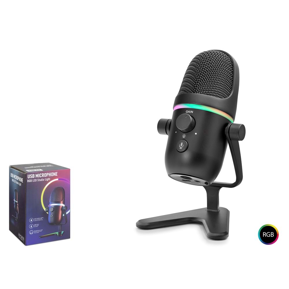 HADRON ME5 Gaming RGB Masaüstü Mikrofon Çift Modlu Gain Kontrollü Type-C 192kHz 24Bit - Siyah