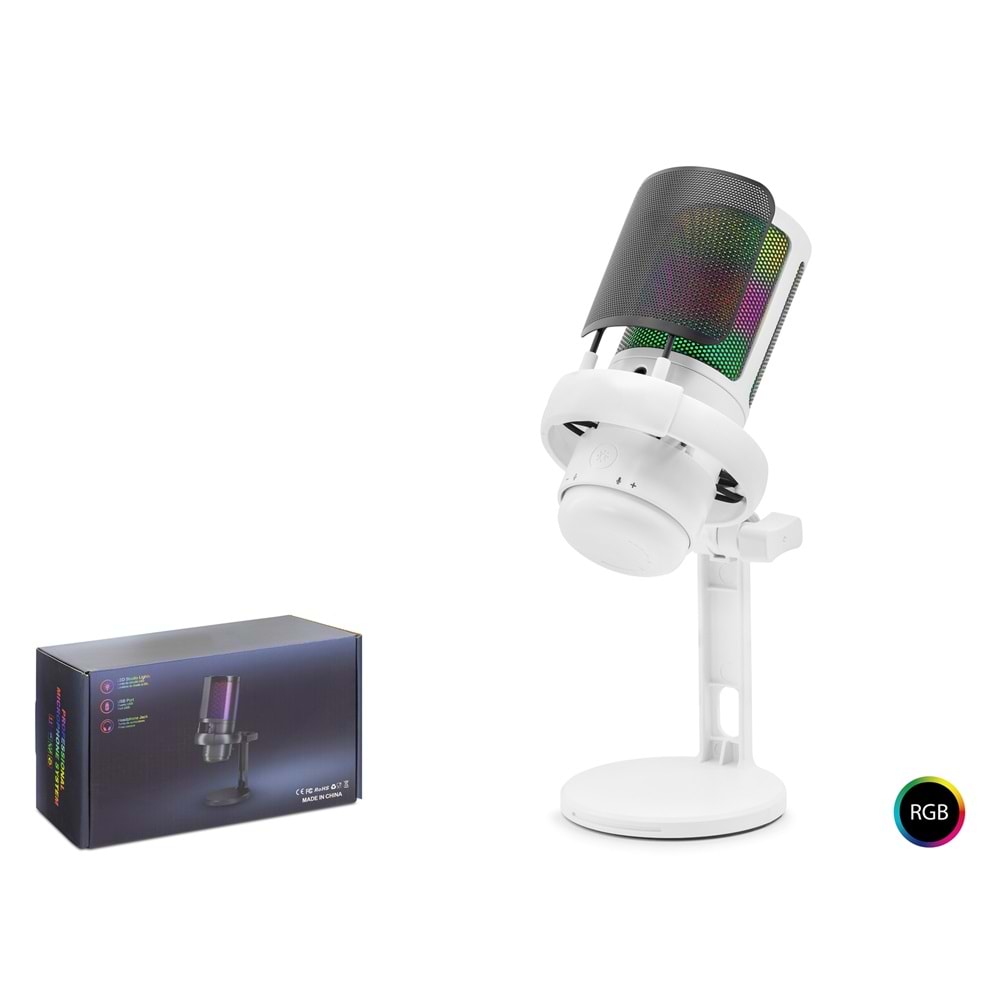 HADRON ME6PW Gaming RGB Masaüstü Mikrofon USB Type-C 192kHz 24Bit - Beyaz