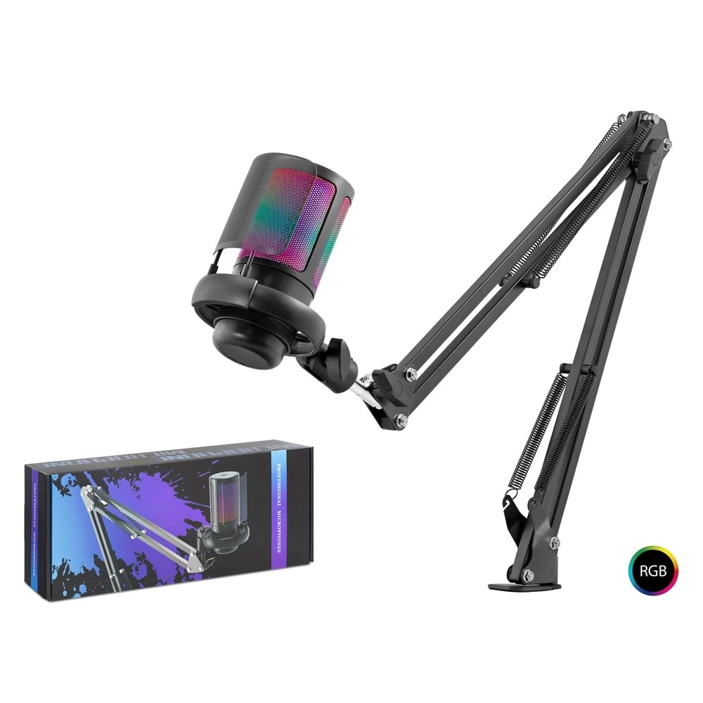 HADRON ME6S35B Gaming RGB Mikrofon Seti Ayarlı Masa Kolu Type-C 192kHz 24Bit - Siyah