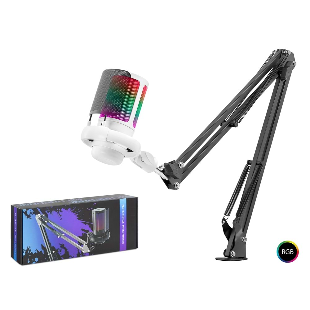 HADRON ME6S35W Gaming RGB Mikrofon Seti Ayarlı Masa Kolu Type-C 192kHz 24Bit - Beyaz