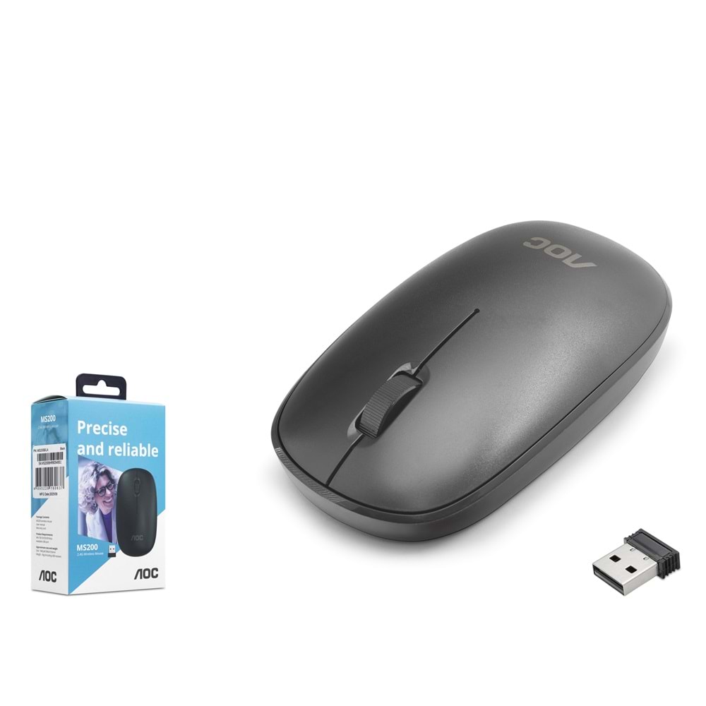 AOC MS200B/LA Sessiz Kablosuz Mouse 2.4 GHz 1200 DPI Siyah