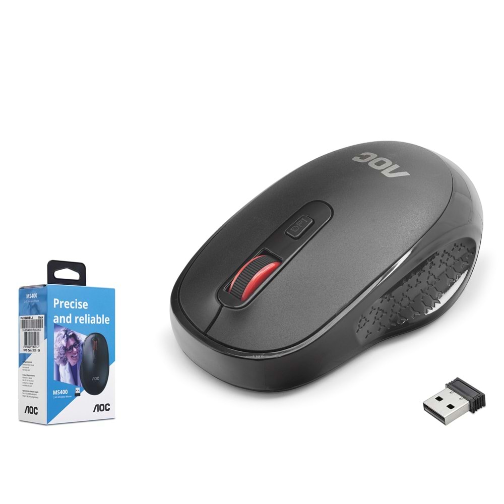 AOC MS400B/LA Sessiz Kablosuz Mouse 2.4 GHz 1600 DPI Siyah