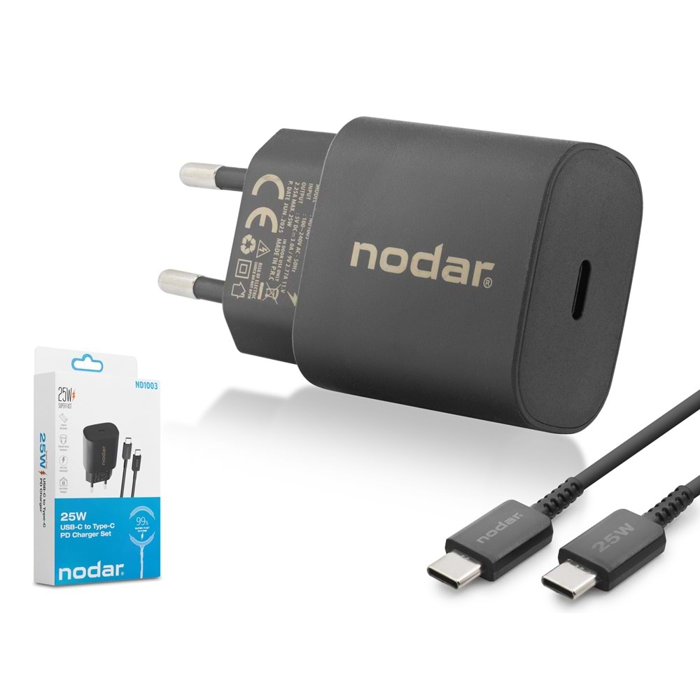 NODAR ND1003 Type-C PD Hızlı Şarj Seti 25W - Siyah