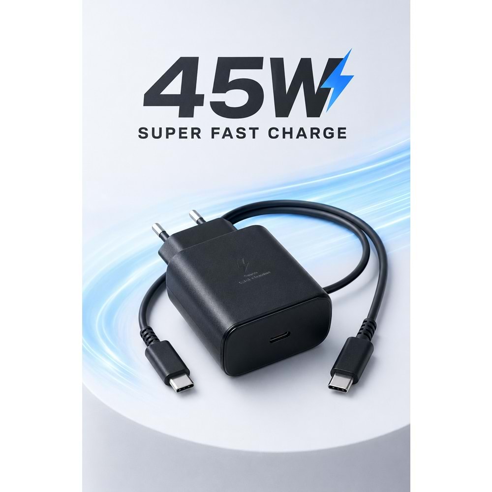 NODAR ND1007 Type-C PD Hızlı Şarj Seti 45W Type-C Adaptörlü 1 m PVC Kablolu Siyah