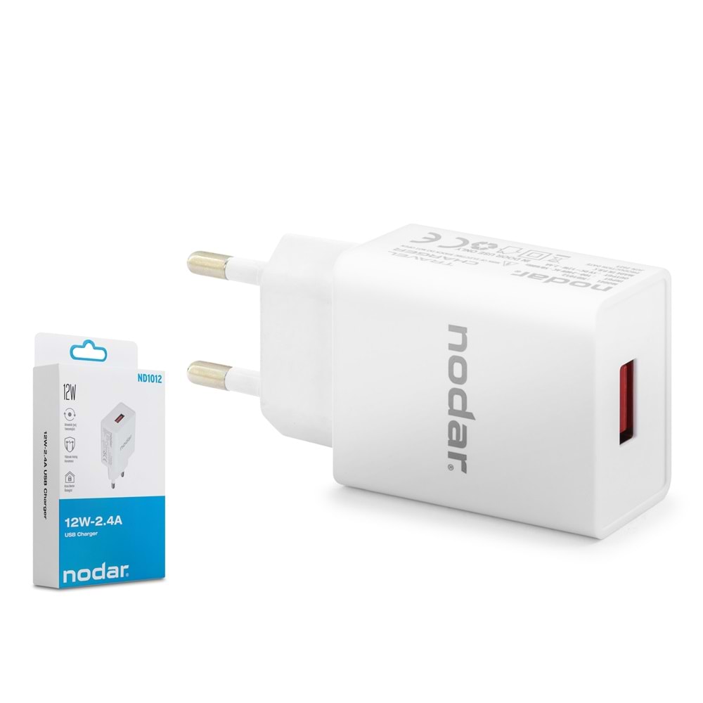 NODAR ND1012 USB Hızlı Şarj Adaptörü 12W 2.4A - Beyaz