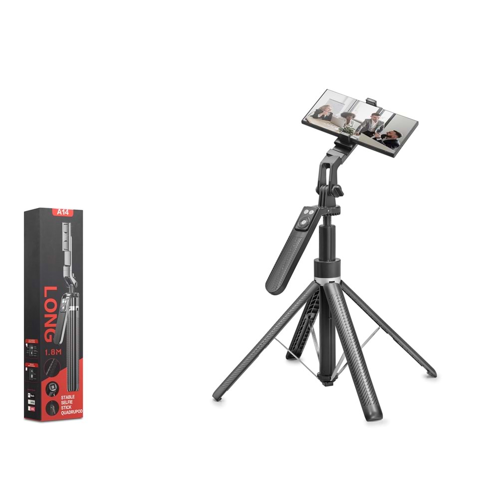 NODAR ND1034 Telefon Tripodu ve Selfie Çubuğu Seti Bluetooth Kumandalı 180 cm - Siyah
