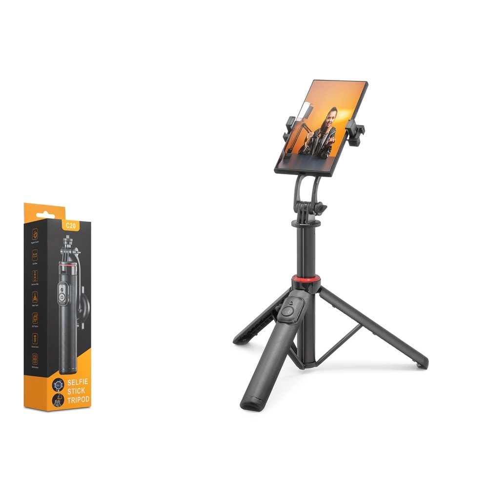 NODAR ND1047 Telefon Tripodu ve Selfie Çubuğu Seti Manyetik Bluetooth Kumandalı 130 cm - Siyah