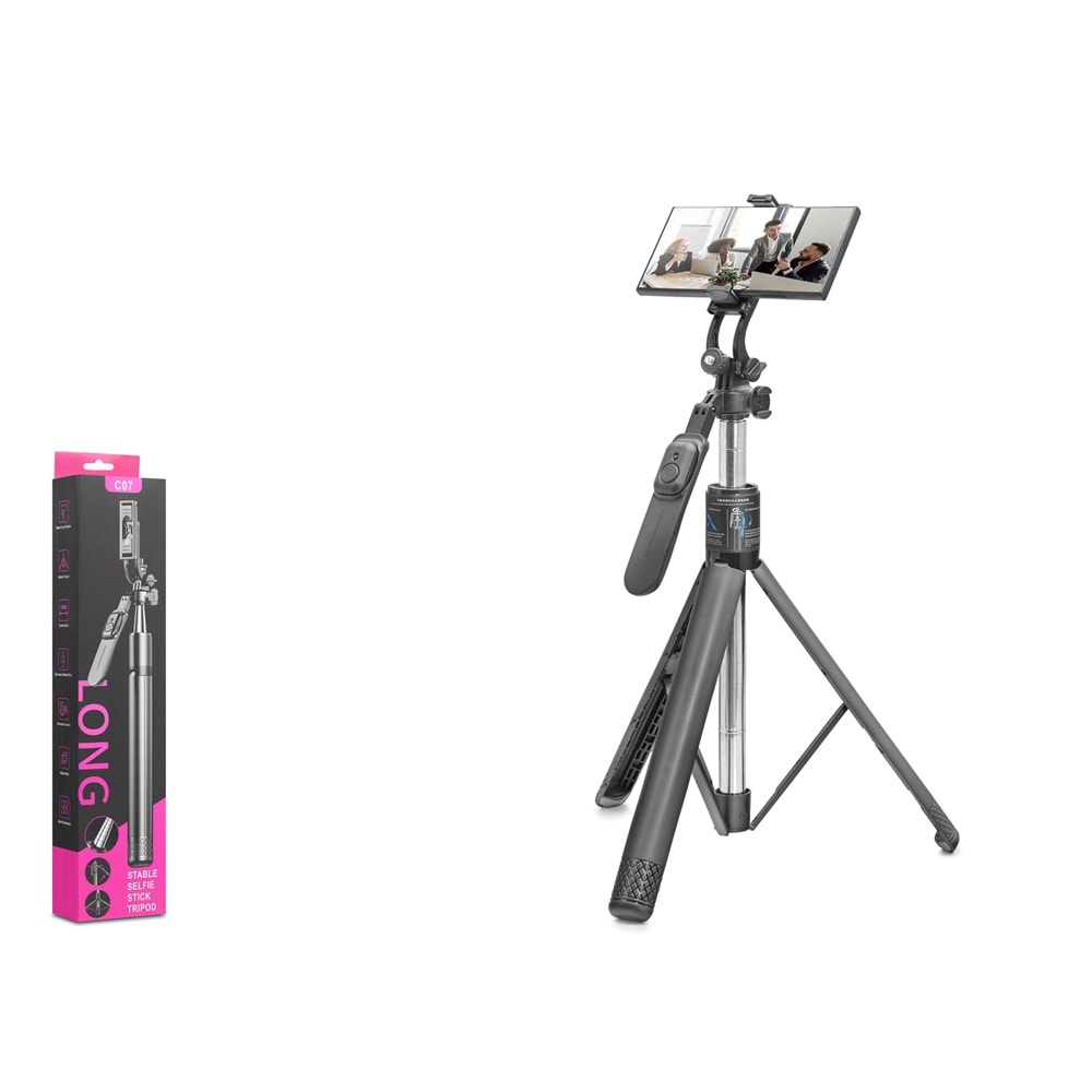 NODAR ND1050 Telefon Tripodu ve Selfie Çubuğu Seti Bluetooth Kumandalı 201 cm - Siyah