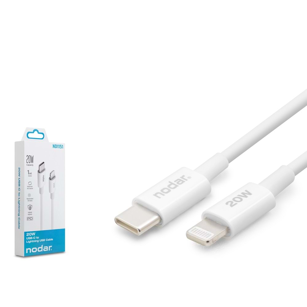 NODAR ND1151 Type-C Lightning Şarj ve Data Kablosu 20W 1 m - Beyaz