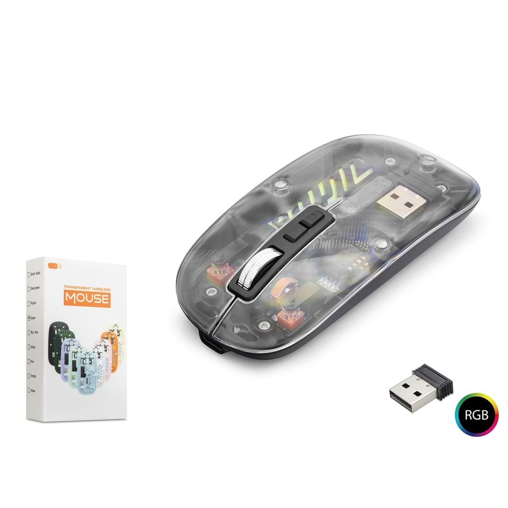 NODAR ND1201B Kablosuz Şeffaf Mouse - Siyah