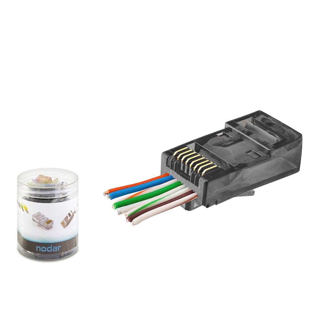 NODAR ND2402 CAT6 EZ RJ45 Konnektör 100 Adet Plastik Kutu - Siyah
