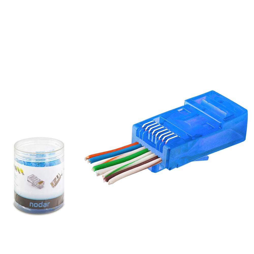 NODAR ND2404 CAT6 EZ RJ45 Konnektör 100 Adet Plastik Kutu - Mavi