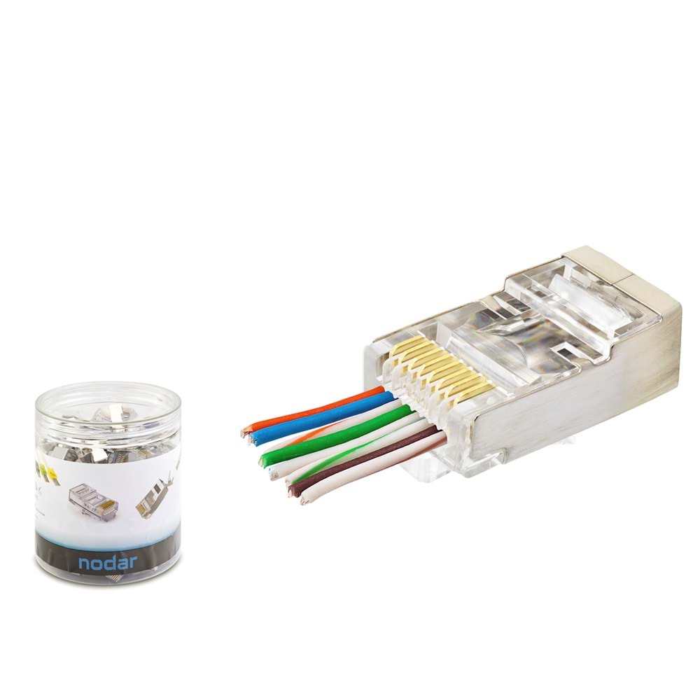 NODAR ND2423 CAT6E EZ RJ45 Metal Konnektör 100 Adet Plastik Kutu - Şeffaf