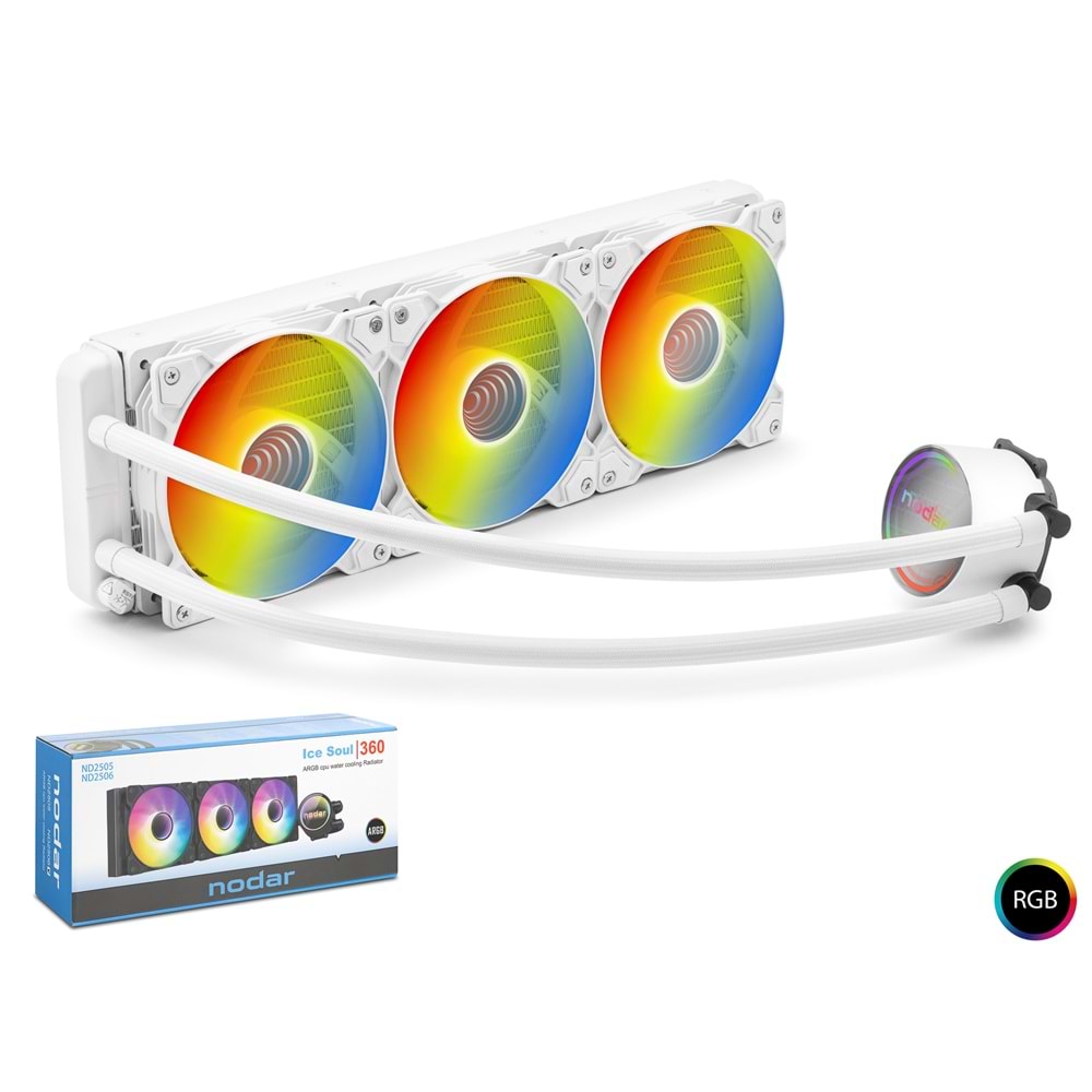 NODAR ND2506 ARGB Sıvı Soğutmalı İşlemci Fanı 360 mm - Beyaz