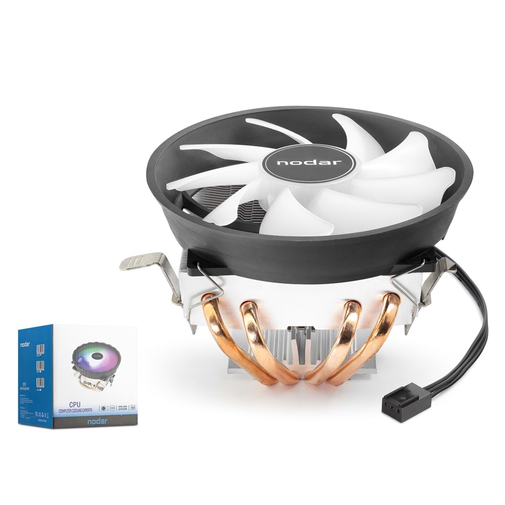 NODAR ND2600 CPU İşlemci Soğutucu 300 Serisi 4 Bakır Borulu - Siyah Beyaz