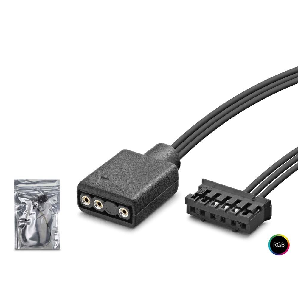 NODAR ND2809 ARGB Fan Kablosu 5V 3-Pin – 6-Pin Çevirici - Siyah