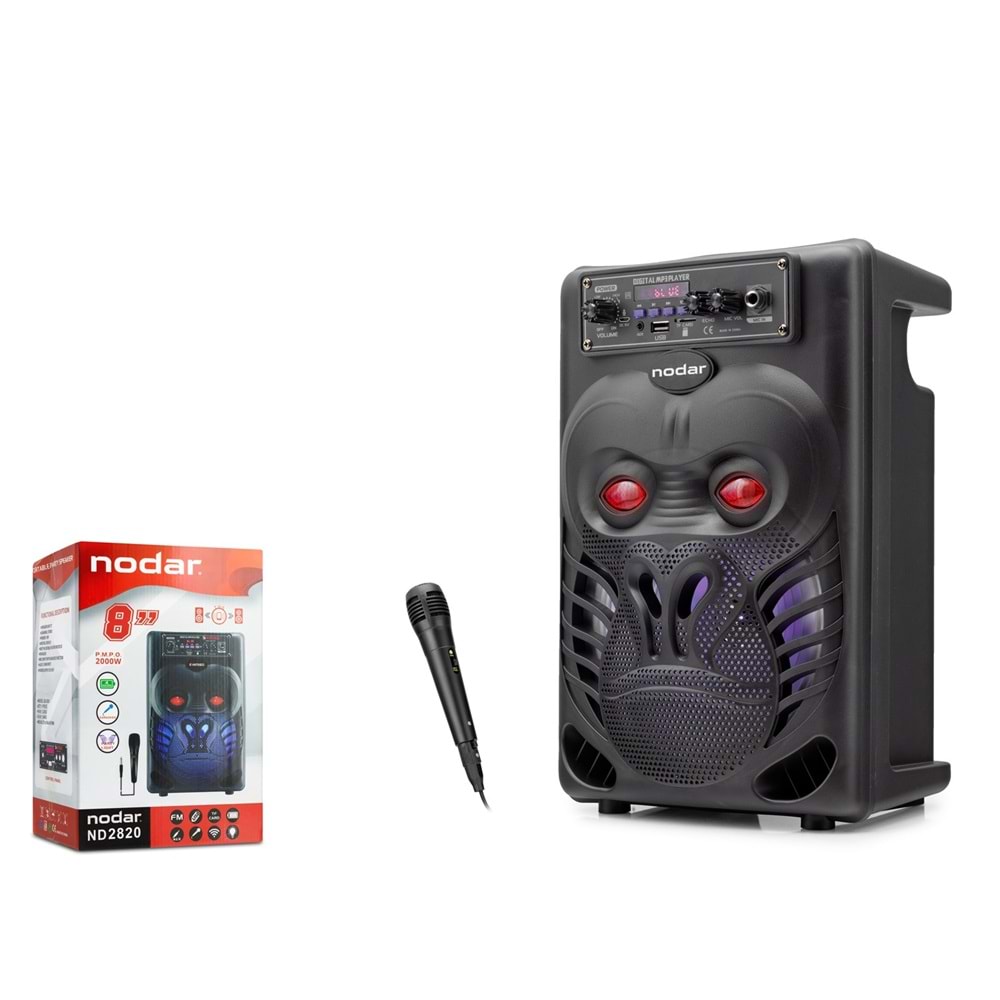 NODAR ND2820R Bluetooth Hoparlör FM Radyo 8 İnç USB TF AUX Mikrofonlu RGB Siyah (Kutu Hasarlı)