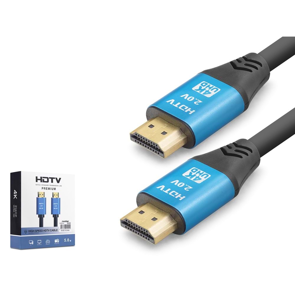 NODAR ND4052 HDMI 2.0 Kablo 4K UHD 19+1 OD 8.0 mm 5 m - Siyah Mavi