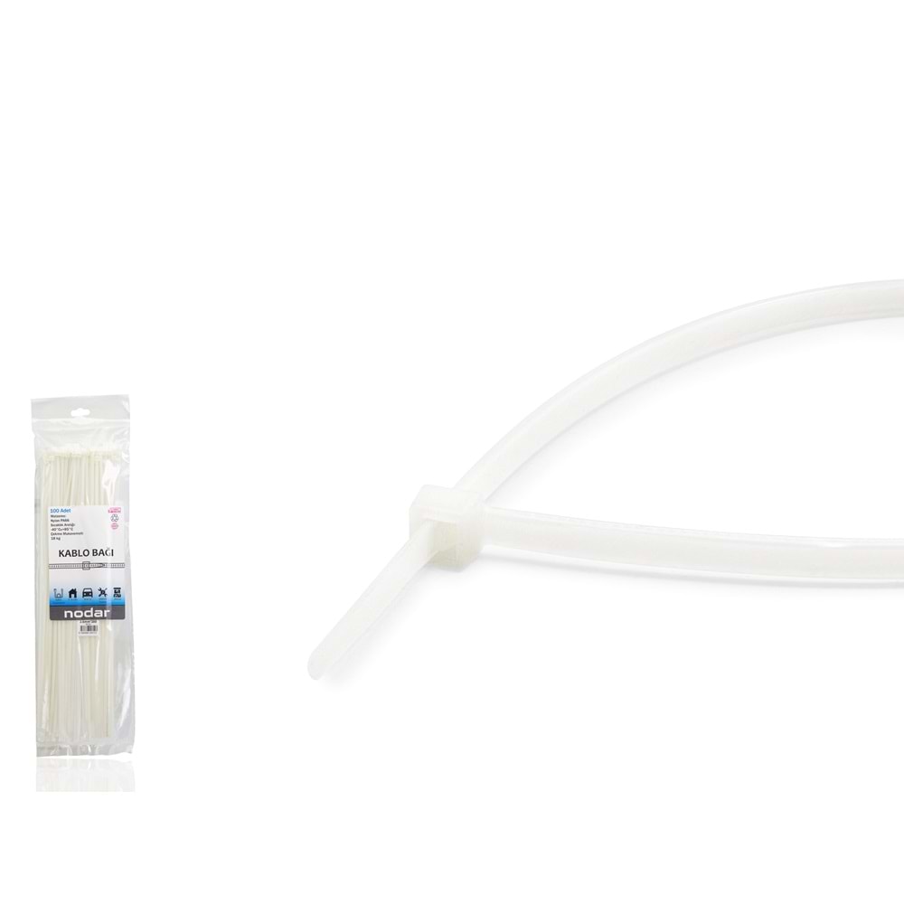 NODAR ND4806B Kablo Bağı 3.6 x 380 mm 100'lü Paket - Beyaz