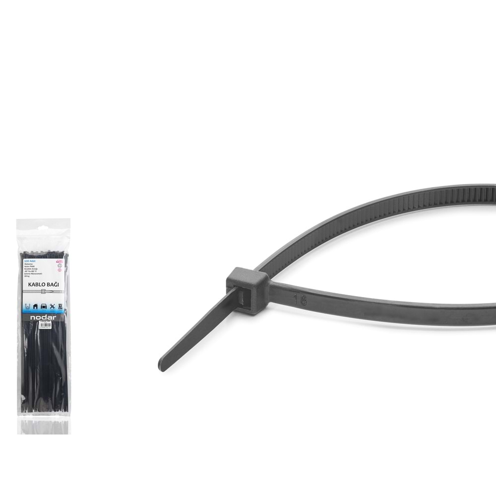 NODAR ND4806S Kablo Bağı 3.6 x 380 mm 100'lü Paket - Siyah