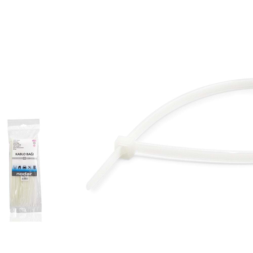 NODAR ND4808B Kablo Bağı 4.8 x 250 mm 100'lü Paket - Beyaz
