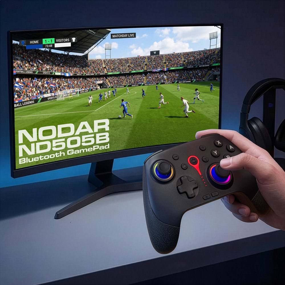 NODAR ND505B Bluetooth GamePad PC iOS Android Switch PS3 PS4 Uyumlu RGB Type-C - Siyah