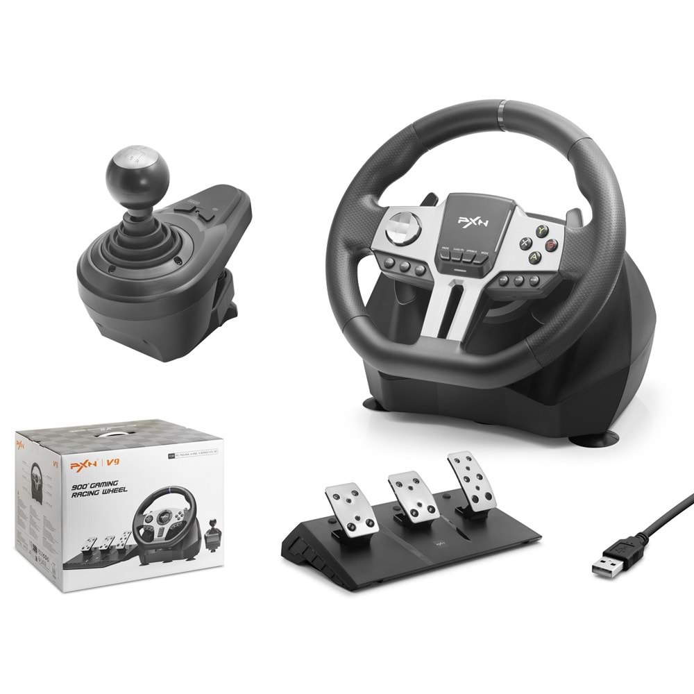 NODAR ND703 PXN V9 Direksiyon Seti 900° 3 Pedallı PS4 PS3 PC Xbox One Xbox Series X|S Switch - Siyah
