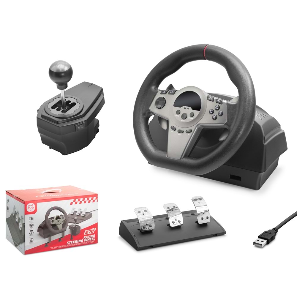 NODAR ND707 Direksiyon Seti 270° PS4 PS3 PC Xbox One Xbox Series X|S Switch - Siyah