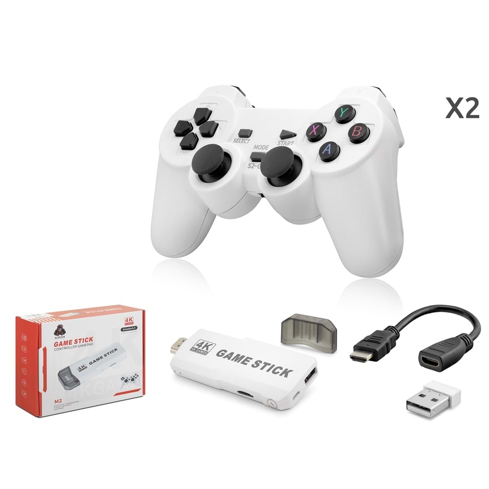 NODAR ND766 Retro Oyun Stick HDMI Çift GamePad Seti 64 GB Kart Destekli 2.4G Kablosuz - Beyaz