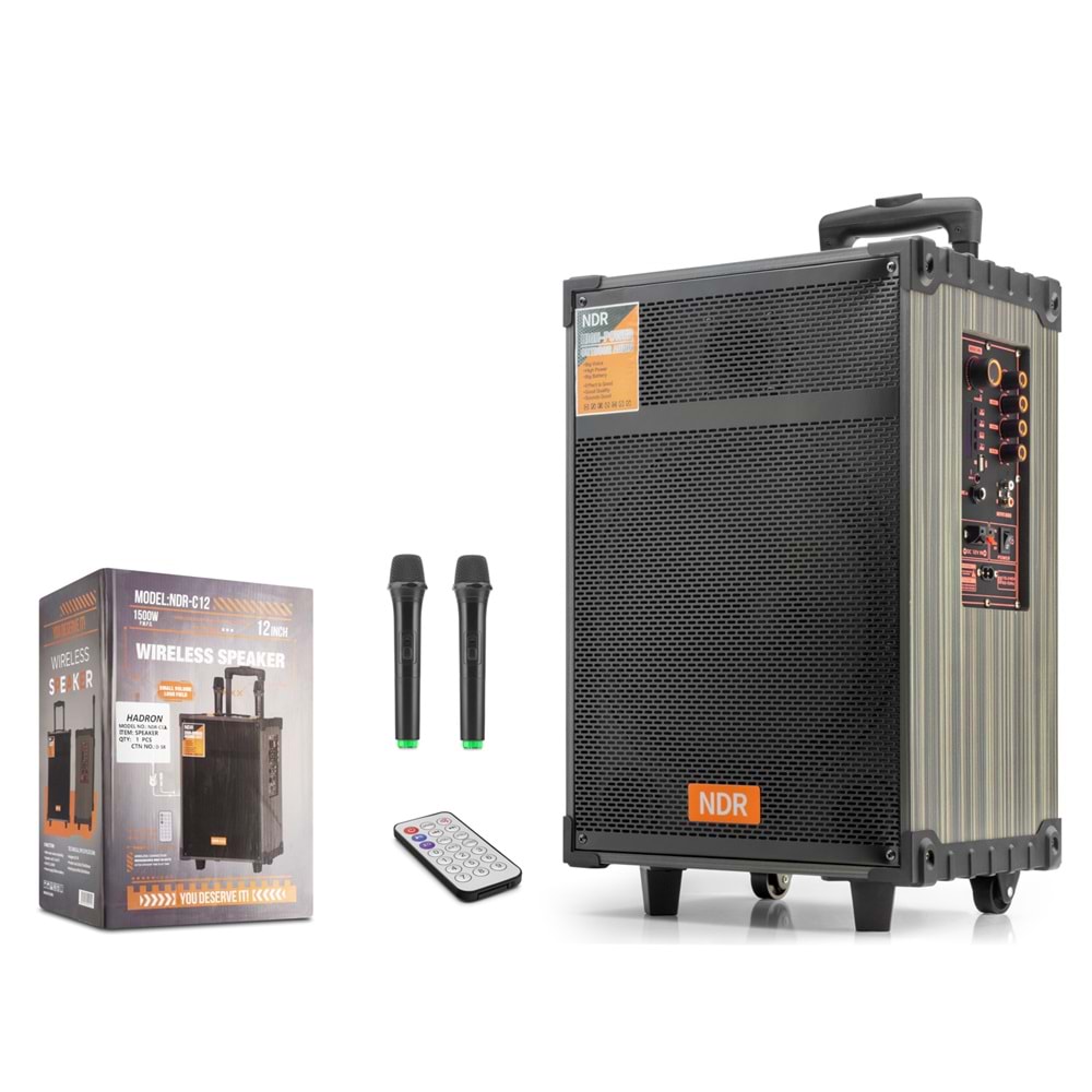 NDR NDRC12 Bluetooth Hoparlör FM Radyo 12 İnç USB TF AUX Çift Mikrofonlu Kumandalı - Siyah