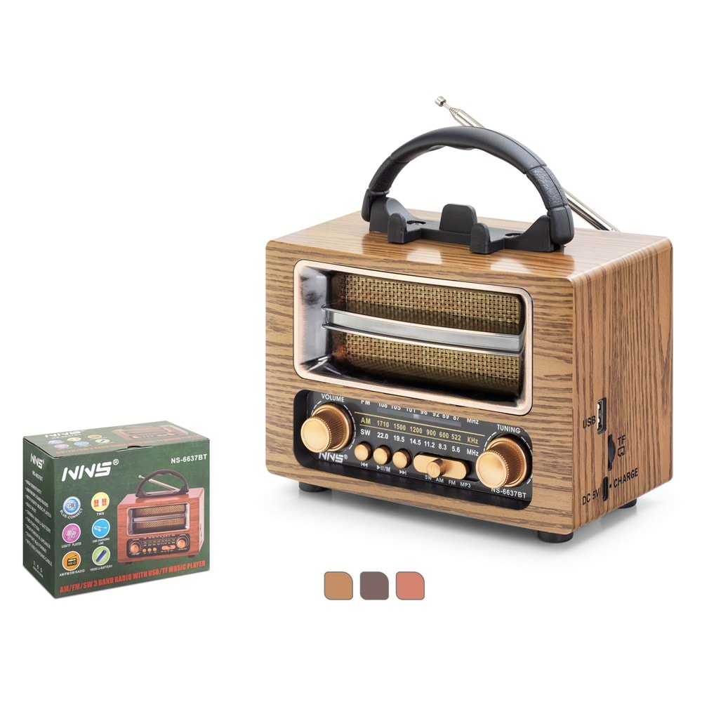 NNS NS6637BT Bluetooth Nostaljik FM Radyo TWS USB TF AUX Taşınabilir Hoparlör
