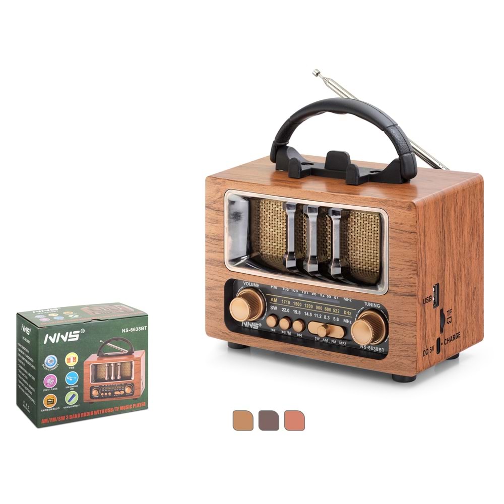 NNS NS6638BT Bluetooth Nostaljik FM Radyo TWS USB TF Taşınabilir Hoparlör