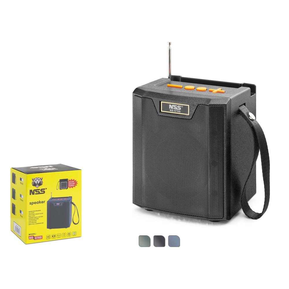 NSS NS678S Bluetooth FM Radyo TWS USB TF AUX Solar Şarjlı Taşınabilir Kamp Hoparlör