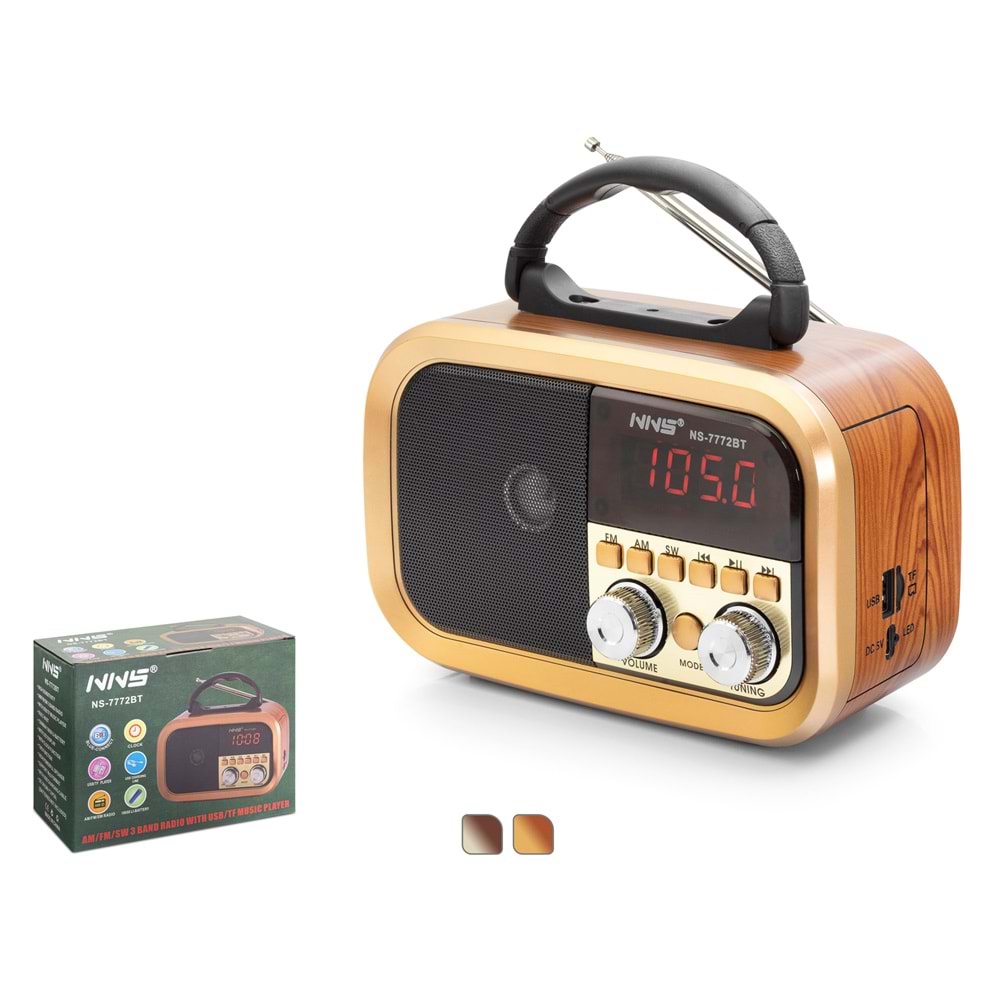 NNS NS7772BT Bluetooth Nostaljik FM Radyo TWS USB TF Taşınabilir Hoparlör - Kahverengi