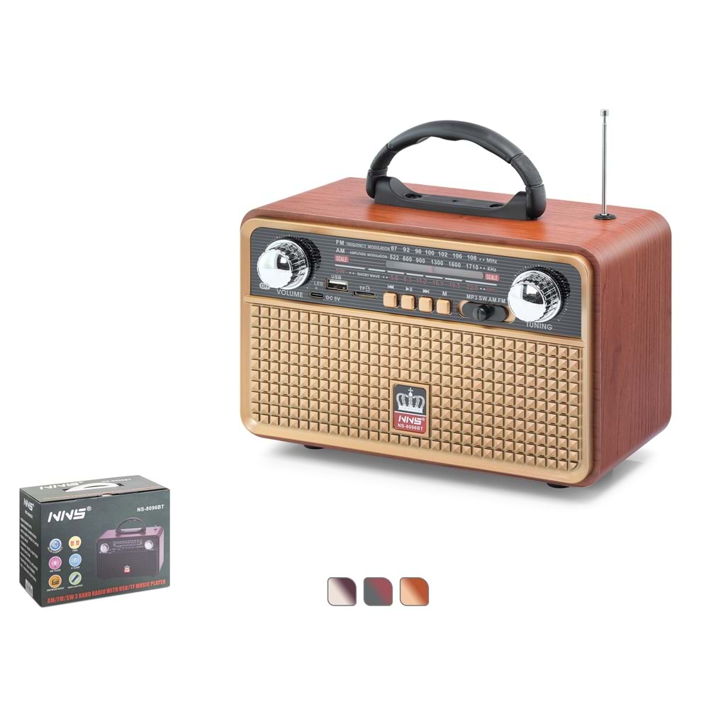 NNS NS8096BT Bluetooth Nostaljik FM Radyo TWS USB TF Taşınabilir Hoparlör