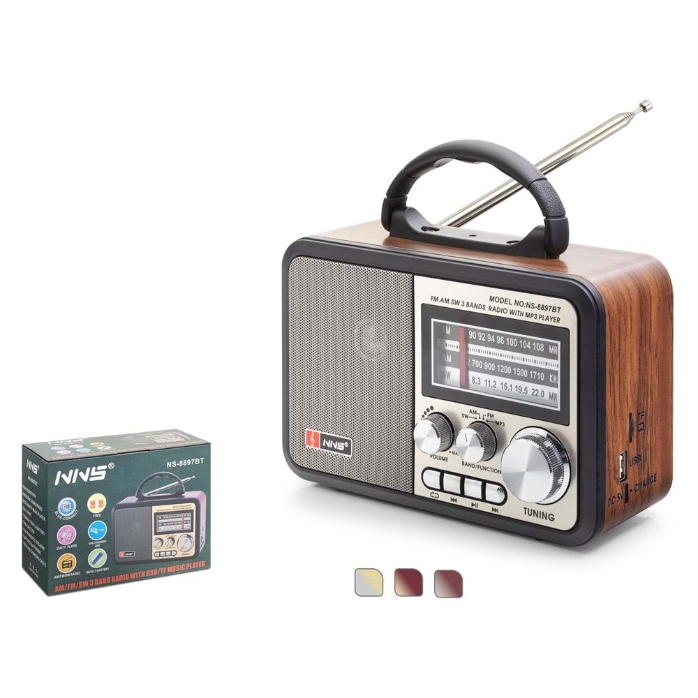NNS NS8897BT Bluetooth Nostaljik FM Radyo TWS USB TF Taşınabilir Hoparlör - Kahverengi