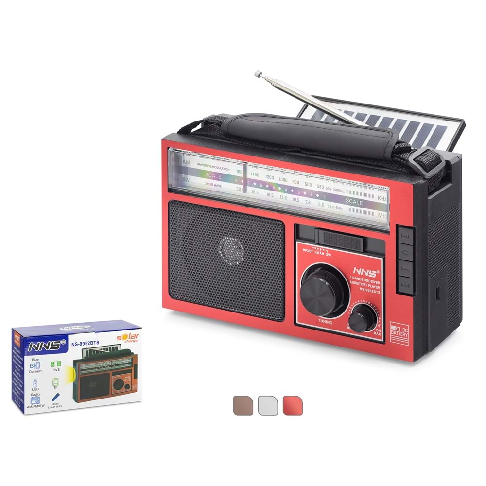 NNS NS9952BTS Bluetooth Nostaljik FM Radyo TWS USB TF AUX Solar Şarjlı Taşınabilir Hoparlör