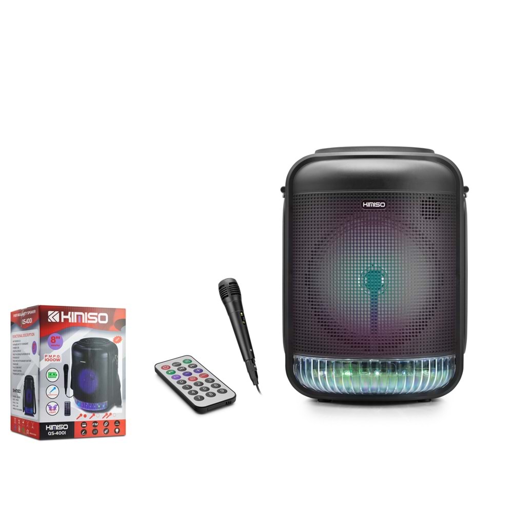 KIMISO QS4001 Bluetooth Hoparlör FM Radyo 8 İnç USB TF AUX RGB Mikrofonlu Kumandalı - Siyah