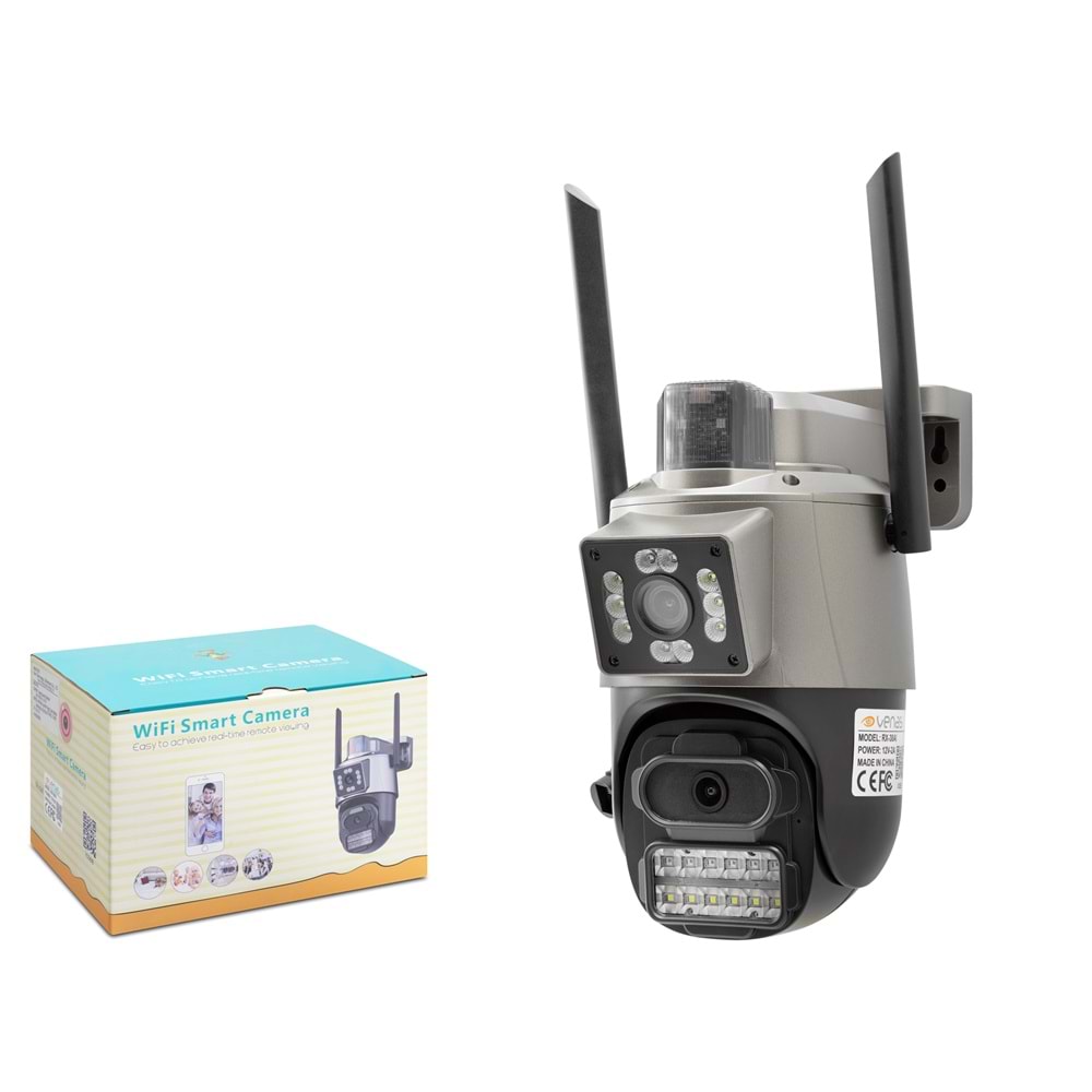 VENAS RX-38AI Wi-Fi Speed Dome IP Güvenlik Kamerası 2 x 2MP PTZ Gri Siyah