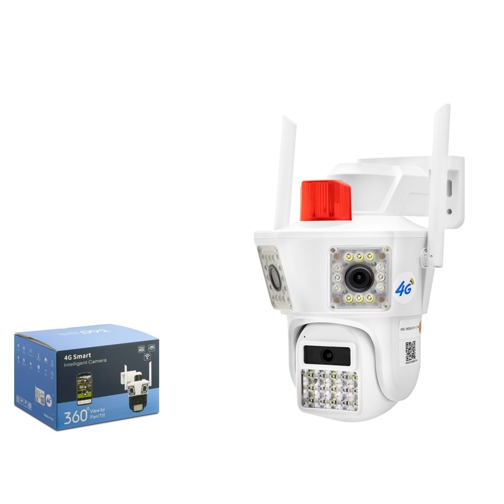 RADEX RX-45AI 4G SIM Kartlı Speed Dome IP Güvenlik Kamerası 2 Lens 2×3MP Hareket Takipli - Beyaz