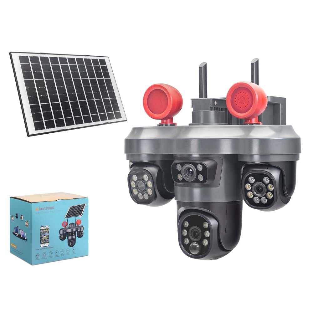 X5-Tech RX-55G Solar 4G SIM Kartlı Speed Dome IP Güvenlik Kamerası 3 Lens 3×3MP V380 - Siyah