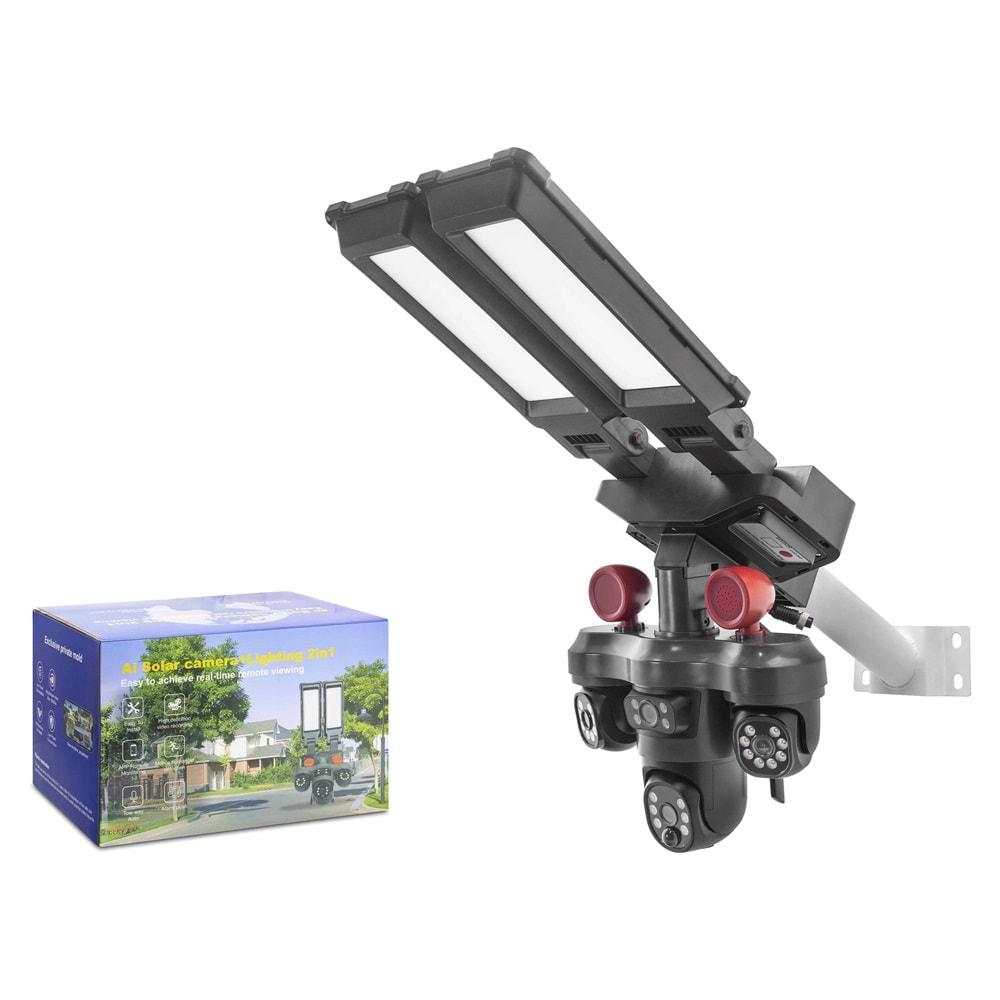 VENAS ON-SG5220 Solar 4G SIM Kartlı IP Güvenlik Kamerası 2 Lens 2×2MP Yoosee Hareket Takipli - Siyah